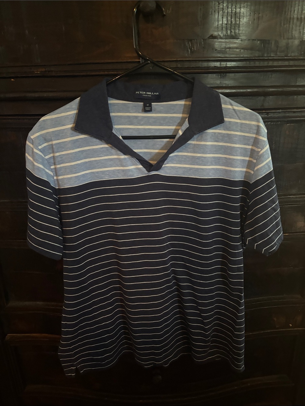 Peter Millar Rivera Johnny Collar Striped Polo Shirt Men's size Medium